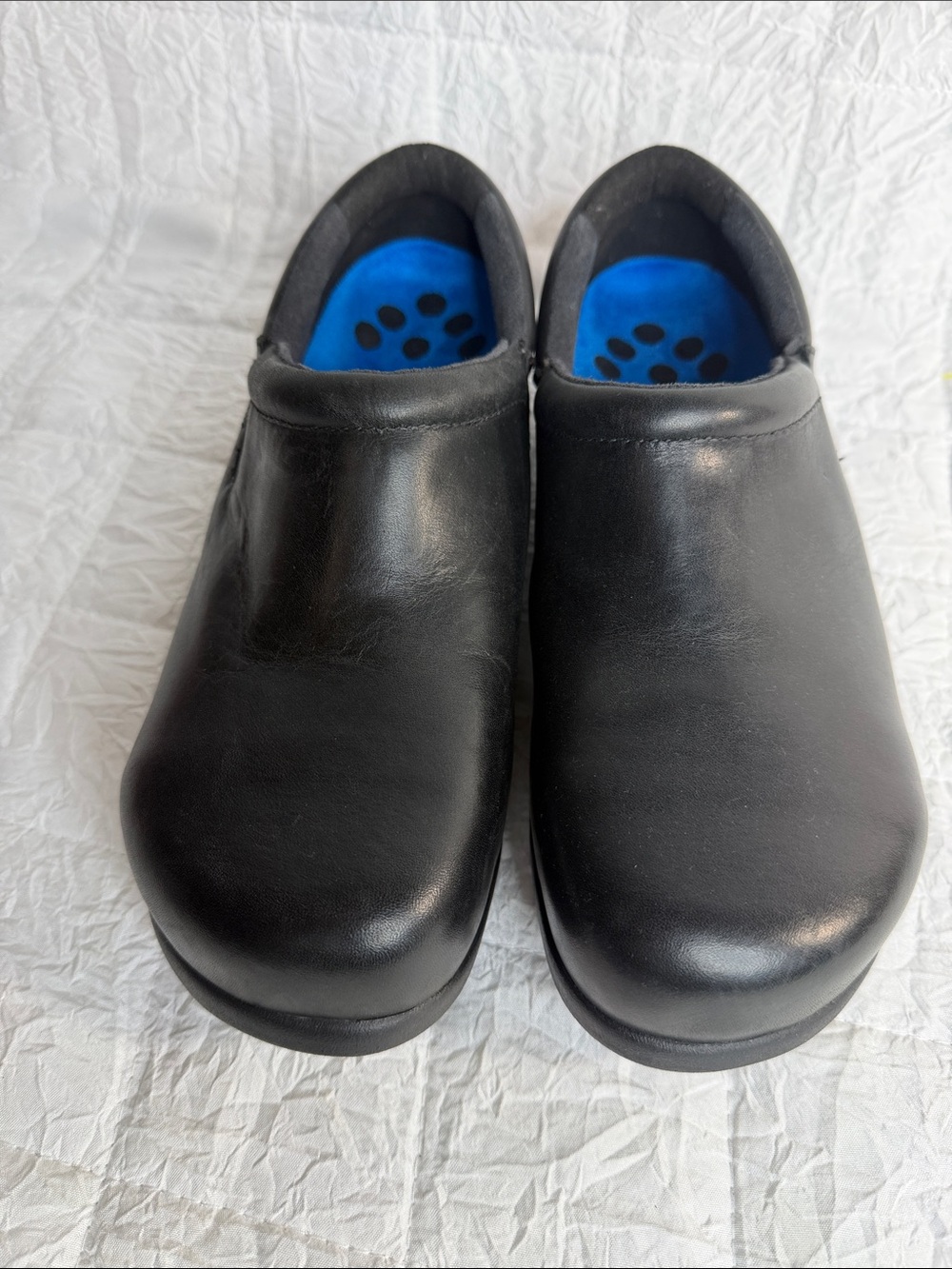 Timberland Black Leather Slip-On Mules with Blue Insoles